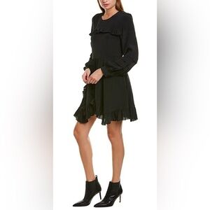 IRO Frill Black Silk Viscose Blend Long Sleeve Ruffle Mini Dress Size 38
